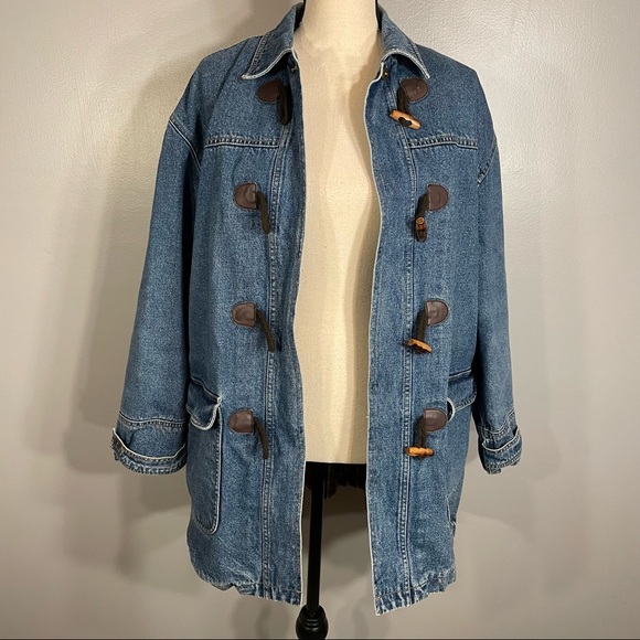 Vintage Liz Claiborne Toggle Heavy Plaid Lined 100% Cotton Jean Jacket Coat Sz M - Picture 6 of 16